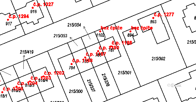 Rudná 1190 na parcele st. 786 v KÚ Hořelice, Katastrální mapa