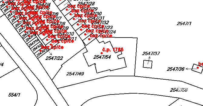 Roztoky 1786 na parcele st. 2547/54 v KÚ Roztoky u Prahy, Katastrální mapa