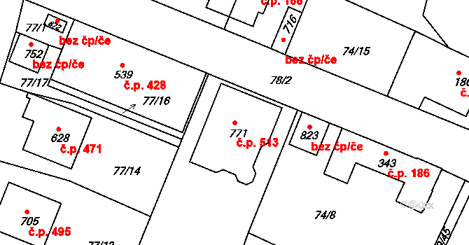 Litol 513, Lysá nad Labem na parcele st. 771 v KÚ Litol, Katastrální mapa