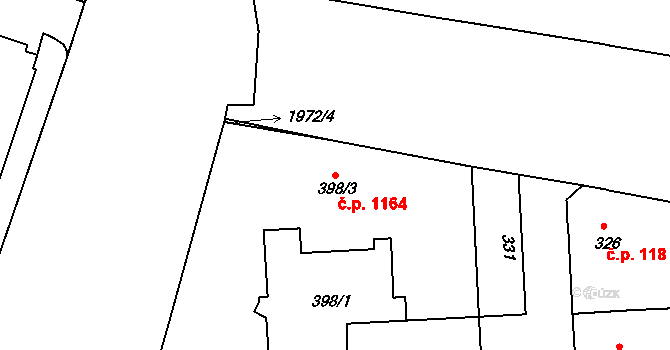 Podolí 1164, Praha na parcele st. 398/3 v KÚ Podolí, Katastrální mapa