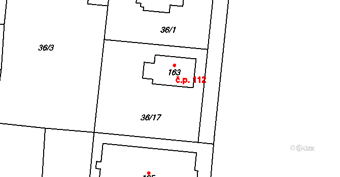 Máslovice 112 na parcele st. 163 v KÚ Máslovice, Katastrální mapa