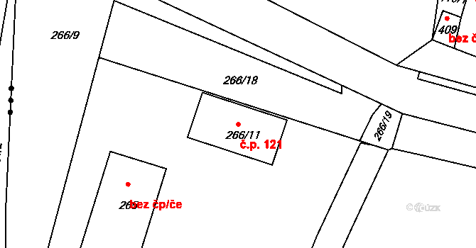 Ponětovice 121 na parcele st. 266/11 v KÚ Ponětovice, Katastrální mapa