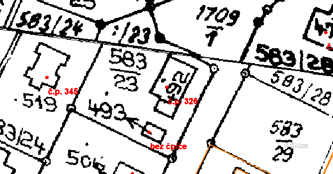 Horní Ředice 326 na parcele st. 492 v KÚ Horní Ředice, Katastrální mapa