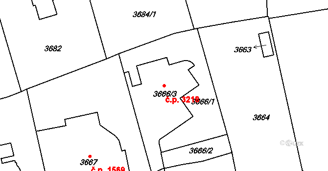 Smíchov 3218, Praha na parcele st. 3666/3 v KÚ Smíchov, Katastrální mapa