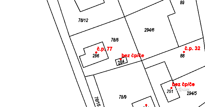 Hatě 77, Skuhrov na parcele st. 286 v KÚ Skuhrov pod Brdy, Katastrální mapa