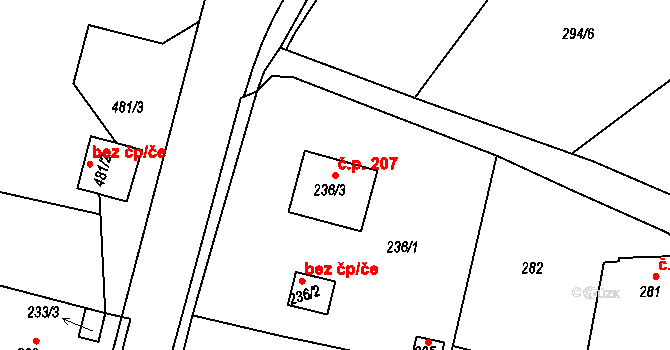 Malesice 207, Plzeň na parcele st. 236/3 v KÚ Malesice, Katastrální mapa
