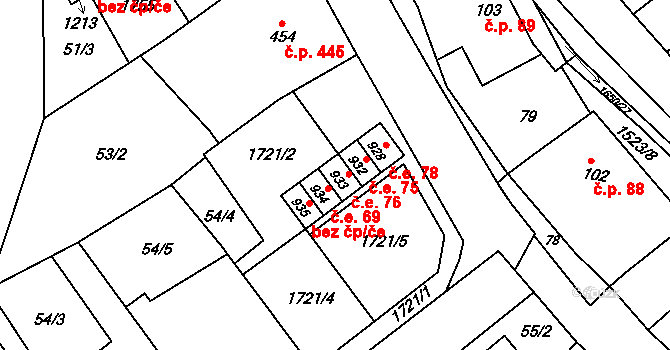 Lom 76 na parcele st. 933 v KÚ Lom u Mostu, Katastrální mapa