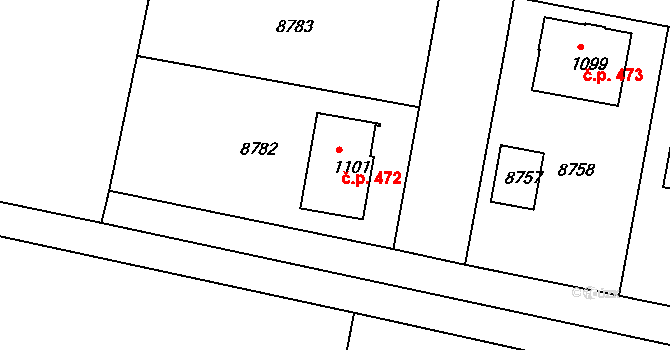 Božice 472 na parcele st. 1101 v KÚ Božice, Katastrální mapa