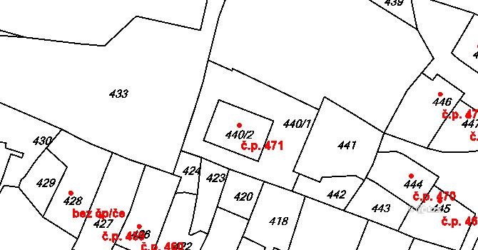 Jemnice 471 na parcele st. 440/2 v KÚ Jemnice, Katastrální mapa