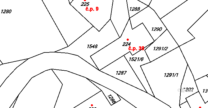 Malinné 38, Prosetín na parcele st. 224 v KÚ Prosetín u Hlinska, Katastrální mapa