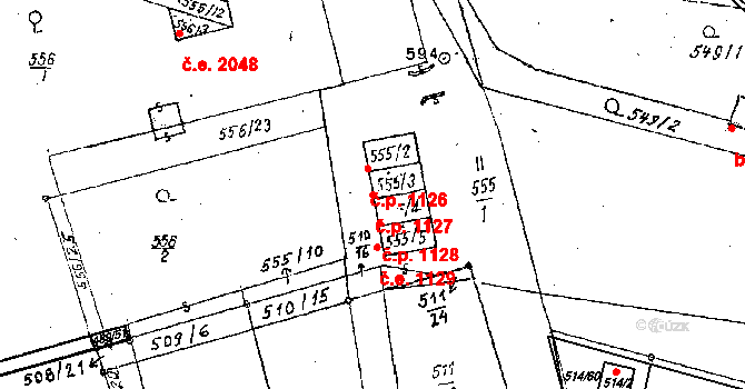 Dobšice 1127 na parcele st. 555/3 v KÚ Dobšice u Znojma, Katastrální mapa
