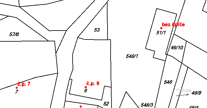 Horní Ostrovec 9, Ostrovec na parcele st. 9 v KÚ Horní Ostrovec, Katastrální mapa