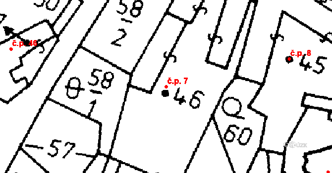 Heřmaň 7 na parcele st. 46 v KÚ Heřmaň, Katastrální mapa