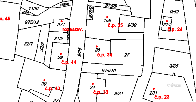 Český Herálec 34, Herálec na parcele st. 25 v KÚ Český Herálec, Katastrální mapa