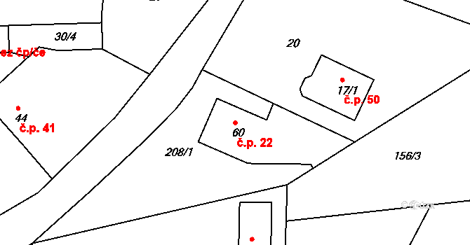 Radešín 22 na parcele st. 60 v KÚ Radešín nad Bobrůvkou, Katastrální mapa