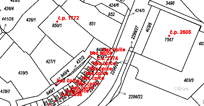 Cheb 38789264 na parcele st. 850/3 v KÚ Cheb, Katastrální mapa