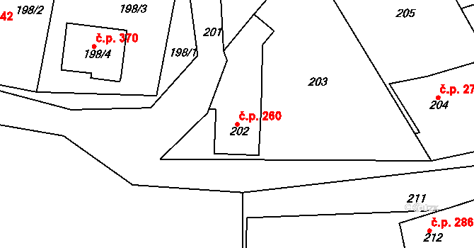 Zádveřice 260, Zádveřice-Raková na parcele st. 202 v KÚ Zádveřice, Katastrální mapa