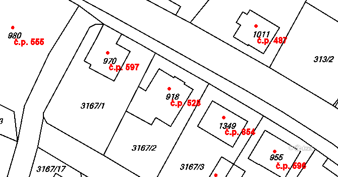 Valašské Klobouky 528 na parcele st. 918 v KÚ Valašské Klobouky, Katastrální mapa
