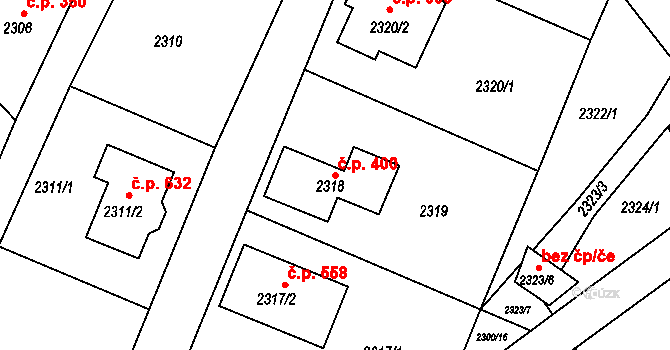 Želechovice nad Dřevnicí 400 na parcele st. 2318 v KÚ Želechovice nad Dřevnicí, Katastrální mapa