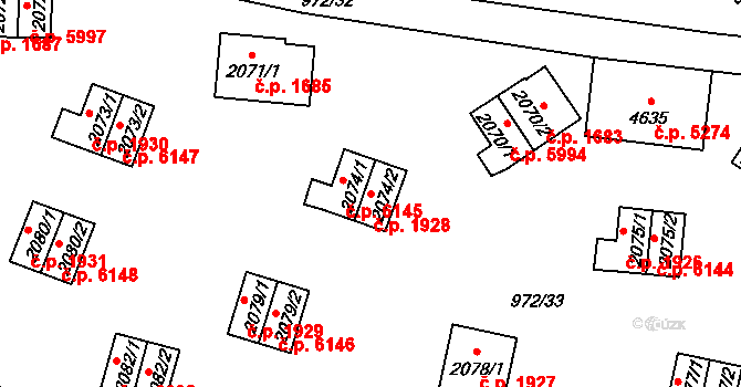 Zlín 1928 na parcele st. 2074/2 v KÚ Zlín, Katastrální mapa