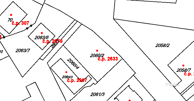 Předměstí 2633, Opava na parcele st. 2060/2 v KÚ Opava-Předměstí, Katastrální mapa