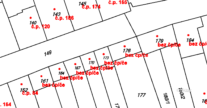Hrušky 45865264 na parcele st. 173 v KÚ Hrušky u Brna, Katastrální mapa
