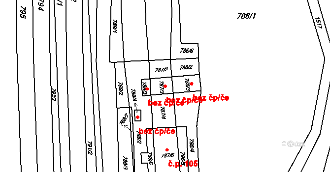 Hrušky 45871264 na parcele st. 787/3 v KÚ Hrušky u Brna, Katastrální mapa