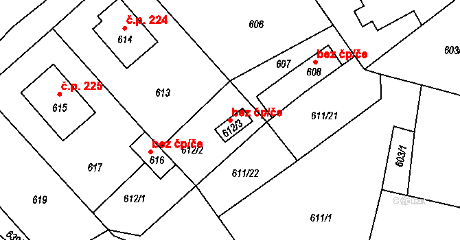 Žandov 45952264 na parcele st. 612/3 v KÚ Žandov u České Lípy, Katastrální mapa