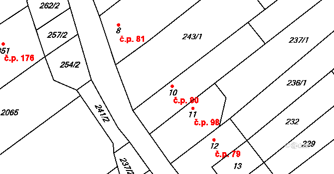 Pašovice 80 na parcele st. 10 v KÚ Pašovice na Moravě, Katastrální mapa