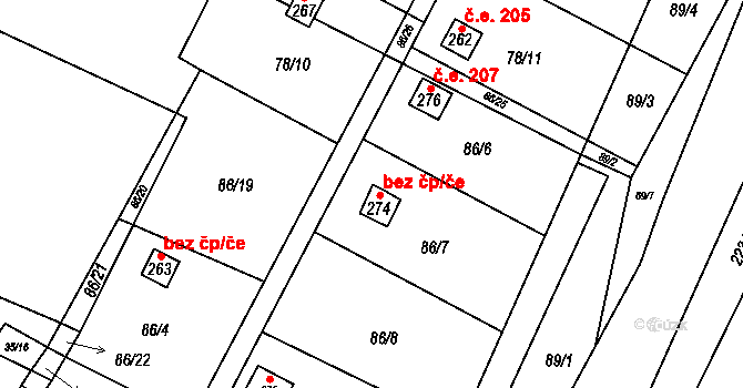 Komařice 47931264 na parcele st. 274 v KÚ Komařice, Katastrální mapa