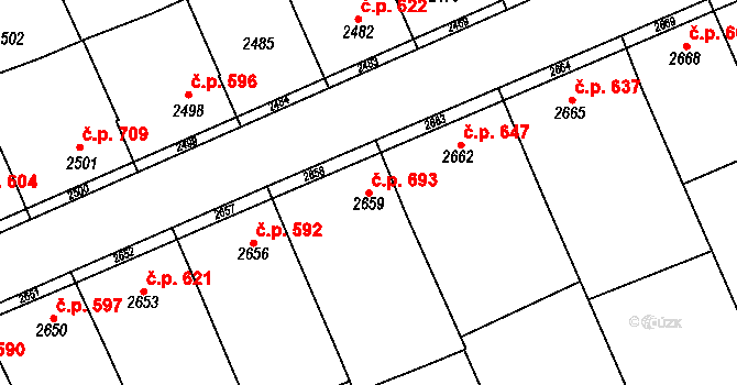Nivnice 693 na parcele st. 2659 v KÚ Nivnice, Katastrální mapa