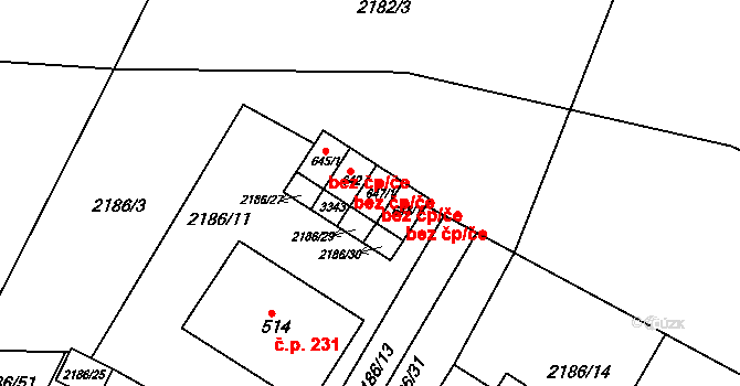 Lužná 49516264 na parcele st. 647/1 v KÚ Lužná u Vsetína, Katastrální mapa