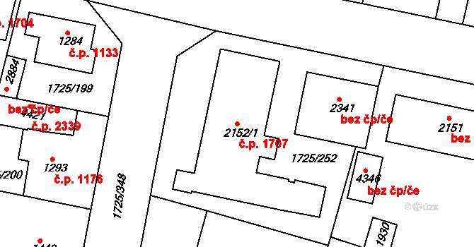 Uherský Brod 1707 na parcele st. 2152/1 v KÚ Uherský Brod, Katastrální mapa