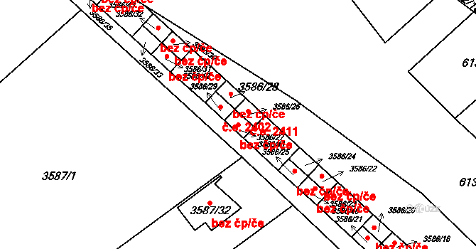 Brno 50140264 na parcele st. 3586/27 v KÚ Řečkovice, Katastrální mapa