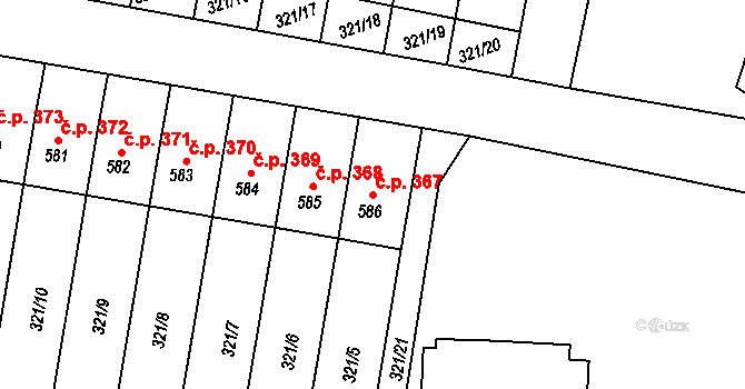 Luže 367 na parcele st. 586 v KÚ Luže, Katastrální mapa