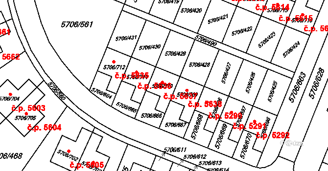Jihlava 5637 na parcele st. 5706/710 v KÚ Jihlava, Katastrální mapa