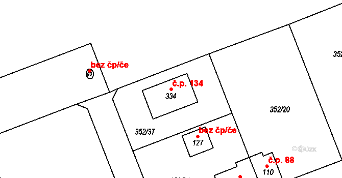 Bubovice 134 na parcele st. 334 v KÚ Bubovice, Katastrální mapa