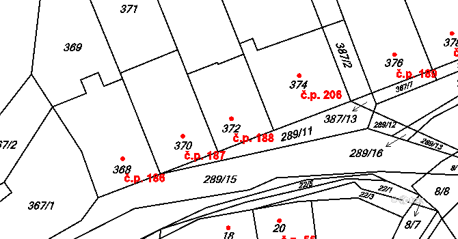 Svinařov 188 na parcele st. 372 v KÚ Svinařov u Kladna, Katastrální mapa