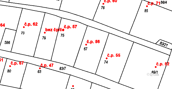 Krupá 56 na parcele st. 67 v KÚ Krupá u Kostelce nad Černými Lesy, Katastrální mapa