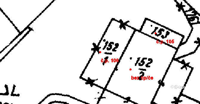 Otovice 106 na parcele st. 152/1 v KÚ Otovice u Broumova, Katastrální mapa