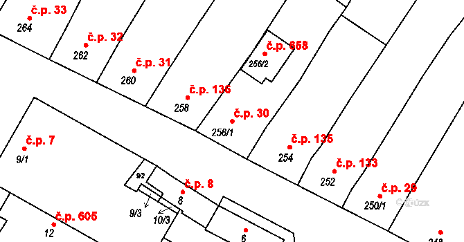 Rájec 30, Rájec-Jestřebí na parcele st. 256/1 v KÚ Rájec nad Svitavou, Katastrální mapa