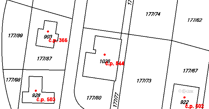 Černý Vůl 544, Statenice na parcele st. 1028 v KÚ Statenice, Katastrální mapa