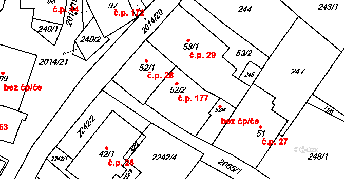 Branná 177 na parcele st. 52/2 v KÚ Branná u Šumperka, Katastrální mapa