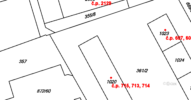 Nový Jičín 713,714,715 na parcele st. 1020 v KÚ Nový Jičín-Horní Předměstí, Katastrální mapa