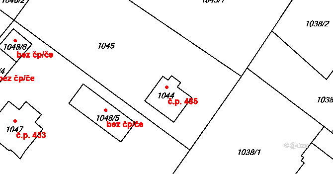 Kopřivnice 485 na parcele st. 1044 v KÚ Kopřivnice, Katastrální mapa