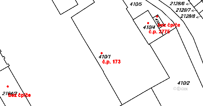 Rakovník II 173, Rakovník na parcele st. 410/1 v KÚ Rakovník, Katastrální mapa