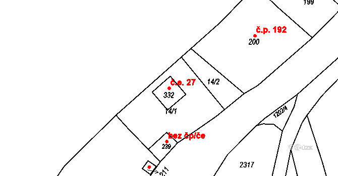 Horní Radechová 27 na parcele st. 332 v KÚ Horní Radechová, Katastrální mapa