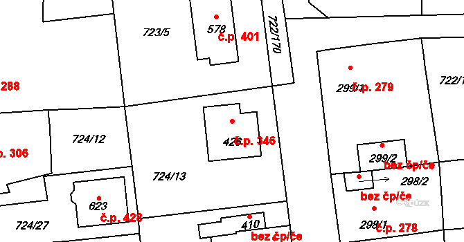 Cítoliby 346 na parcele st. 426 v KÚ Cítoliby, Katastrální mapa