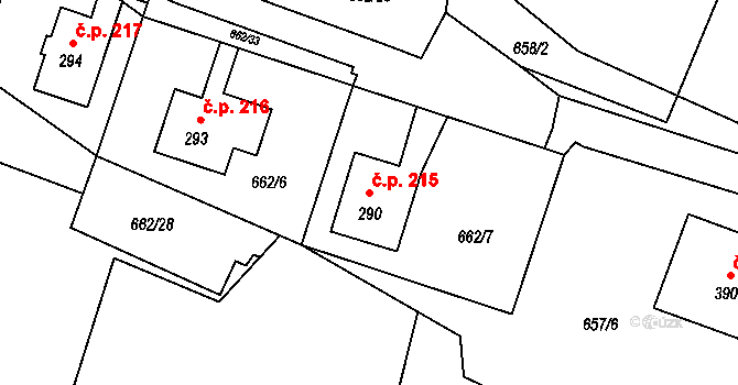 Staňkovice 215 na parcele st. 290 v KÚ Staňkovice u Žatce, Katastrální mapa