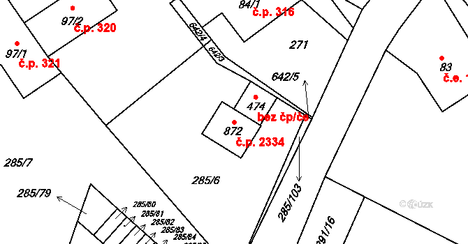 Nová Hospoda 2334, Kamenice na parcele st. 872 v KÚ Štiřín, Katastrální mapa